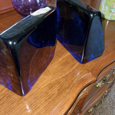 Lot 153 Blue glass book ends