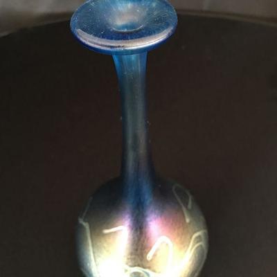 R. Hild Art Glass Signed Bottle Blue & Purple Luster