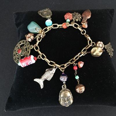 Asian Inspired Mid-Century Charm Bracelet Lot # 356