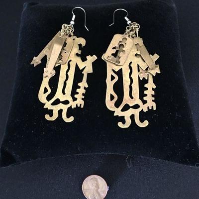Brass Vintage Native American Indian Inspired Hook Earrings Lot # 357