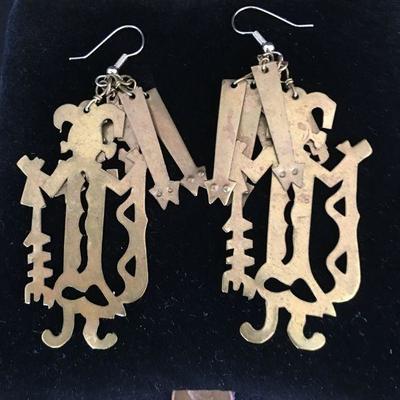 Brass Vintage Native American Indian Inspired Hook Earrings Lot # 357