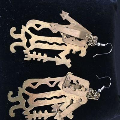 Brass Vintage Native American Indian Inspired Hook Earrings Lot # 357