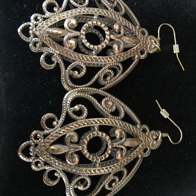 Filigree Style Vintage Earrings in a Dark Bronze Finish Lot # 358