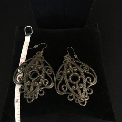 Filigree Style Vintage Earrings in a Dark Bronze Finish Lot # 358