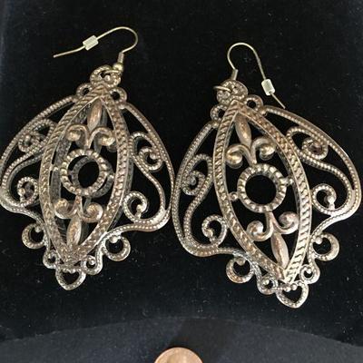 Filigree Style Vintage Earrings in a Dark Bronze Finish Lot # 358