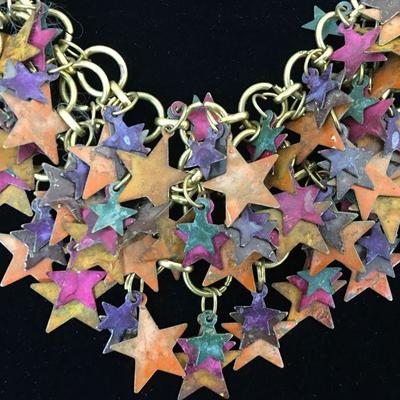 Rustic Metal Star Cluster Necklace Lot # 359