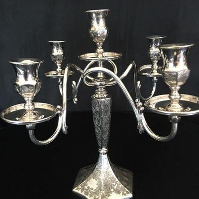 Silverplate 5-Light Candlestick Exquisitely Engraved Lot # 360