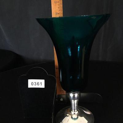 Gorham Sterling Silver & Teal Trumpet Vase #361