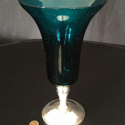 Gorham Sterling Silver & Teal Trumpet Vase #361