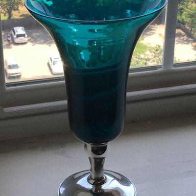 Gorham Sterling Silver & Teal Trumpet Vase #361