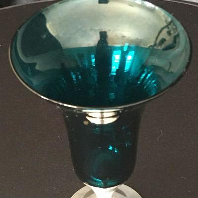 Gorham Sterling Silver & Teal Trumpet Vase #361