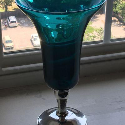 Gorham Sterling Silver & Teal Trumpet Vase #361