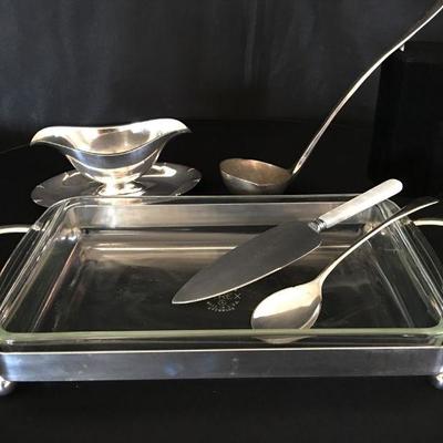 6pcs Serving Set Including Pyrex, Silverplate Lot # 367