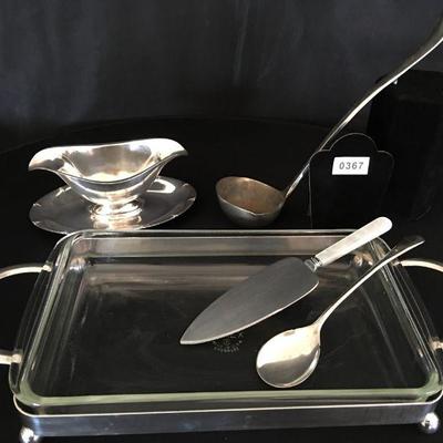 6pcs Serving Set Including Pyrex, Silverplate Lot # 367