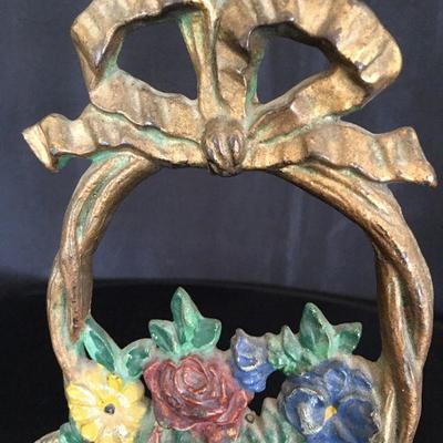 Antique Cast Iron Doorstop Flower Basket Lot # 368