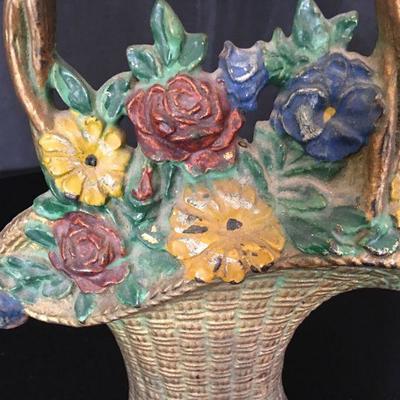 Antique Cast Iron Doorstop Flower Basket Lot # 368