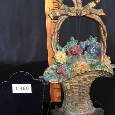 Antique Cast Iron Doorstop Flower Basket Lot # 368