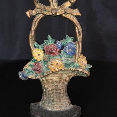 Antique Cast Iron Doorstop Flower Basket Lot # 368