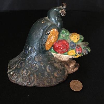 Antique Cast Iron Doorstop Peacock Lot # 369