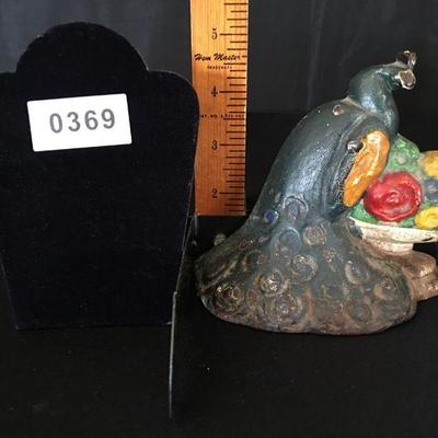 Antique Cast Iron Doorstop Peacock Lot # 369