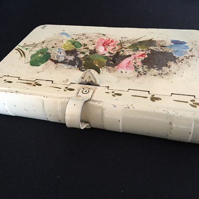 Hand Painted Crumb Box w/ Tole Flowers Lot # 370