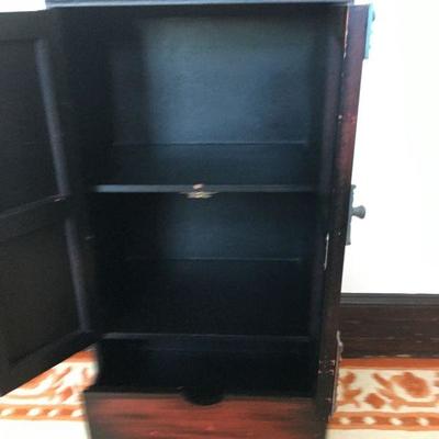 Small Asian Cabinet w/ 2 Doors & 1-Drawer Copper Patina Dragon Lot #398