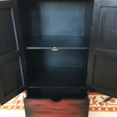 Small Asian Cabinet w/ 2 Doors & 1-Drawer Copper Patina Dragon Lot #398