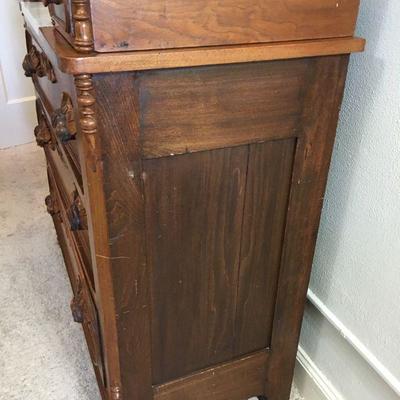 Antique Victorian Eastlake Walnut Dresser w/ Marble Top & Mirror Lot # 403