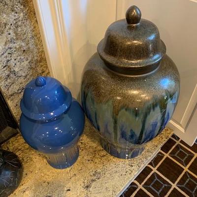 LIDDED GINGER JARS $50 LARGER $20 SMALLER