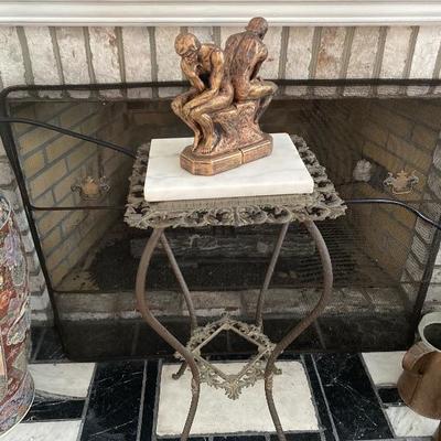 Lot # 1013 Marble Top Table with Bookends 