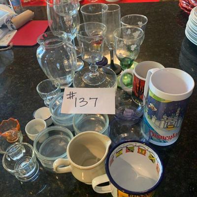 Lot 137 mixed glassware plus mugs