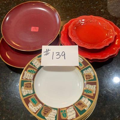 Lot 139 six Christmas bowls plus burgundy plus red plates
