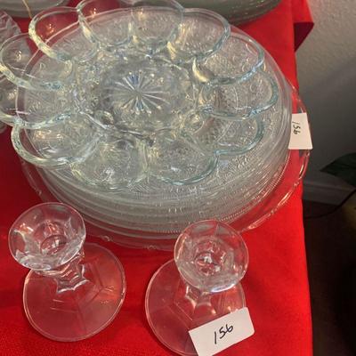 Lot 156 clear glass plates, candleholders,