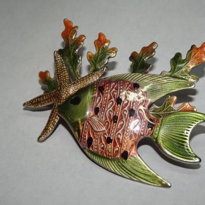 Angel Fish Enamel Pin, Star Fish, Nice Nautical Colors 