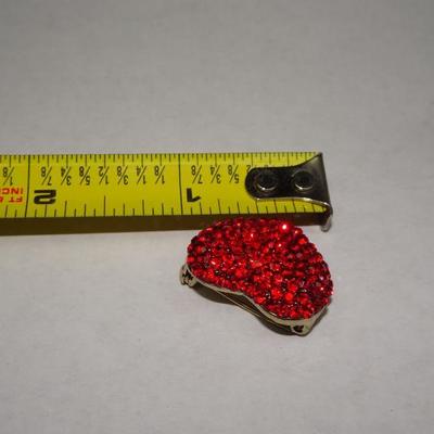 Ruby Red Rhinestone Valentine Heart Brooch 