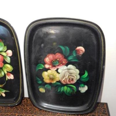 Set of Two Metal Serving Trays Hand Painted Made in U.S.S.R. 24