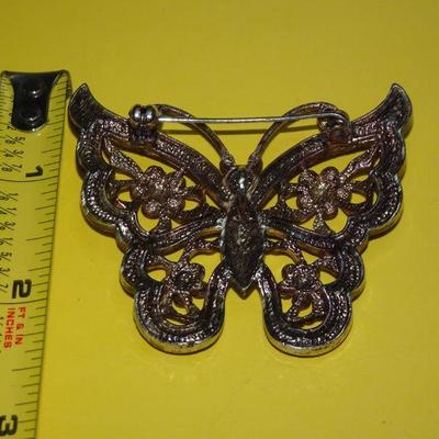 Teal & Pink Beaded Victorian Style Butterfly Brooch - Amazing~ 