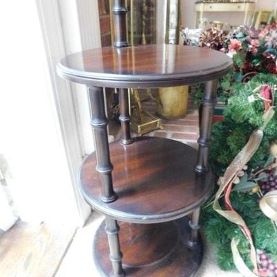 Vintage Triple Tier Solid Wood Mahogany Lamp Table 