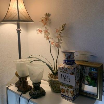 Lot 185  3 table lamps, artificial  plant, vase