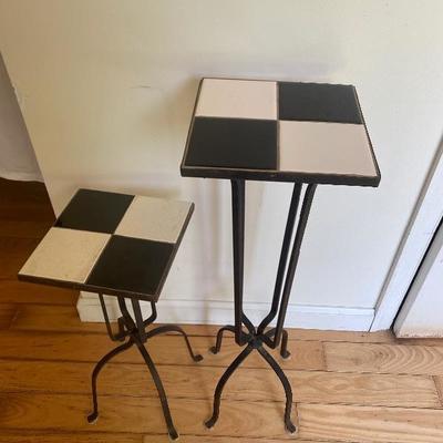 Lot # 1027 Black and white check metal stands 