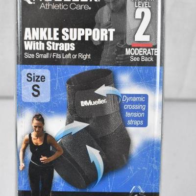 Mueller Athletic Care Ankle Support w/ Straps, Support Level 2, Size Small - New