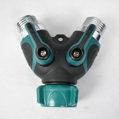 NEX 2 Way Y Hose Connector- Faucet Splitter, Metal Body, Rubberized Grip - New