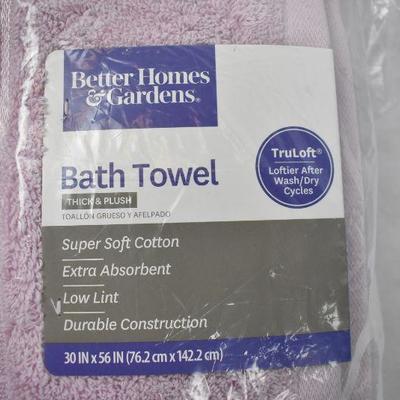 2 Thick and Plush Bath Towels, Mauve Splash by BH&G - New