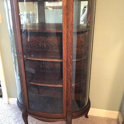 Antique Display Case Quatersawn Oak Paw Footed Curved Front Cabinet Lot #416