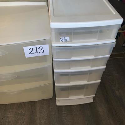 Lot 213. Plastic storage drawers