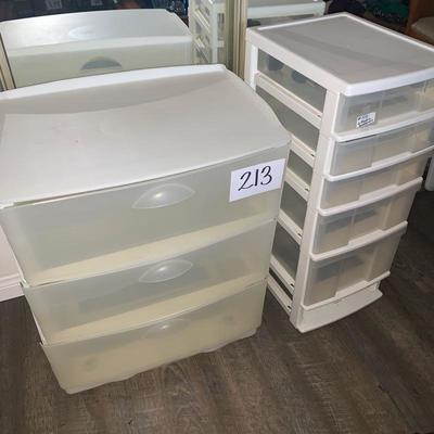 Lot 213. Plastic storage drawers