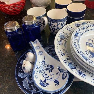 Lot 222 Variety of Blue and White Dishes