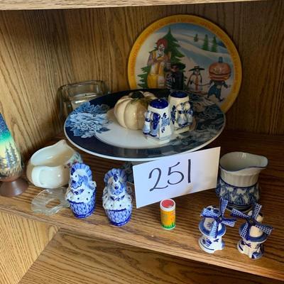 Lot 251 four sets of salt and pepper shakers, vintage McDonaldâ€™s plate and a blue and white cake plate