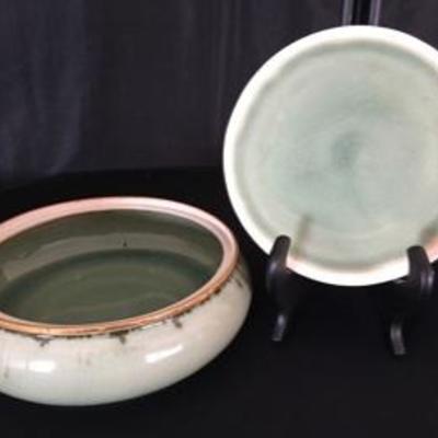Studio Pottery Bowl W/ Celadon Glaze Lot # 392