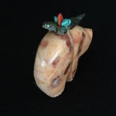 Zuni Fetish Native American Bear w/ Mother of Pearl Turquoise & Coral Lot # 379